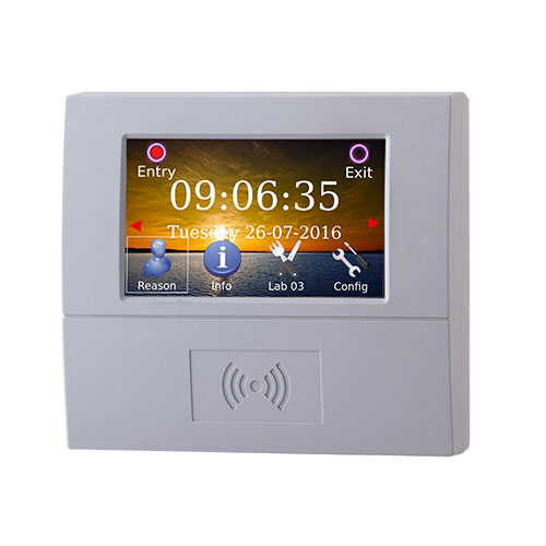 LETTORE DI BADGE RFID 125 Khz E MIFARE 13.56 Mhz CON DISPLAY TOUCH SCREEN E PoE INTEGRATO MARCATEMPO TIMBRACARTELLINI