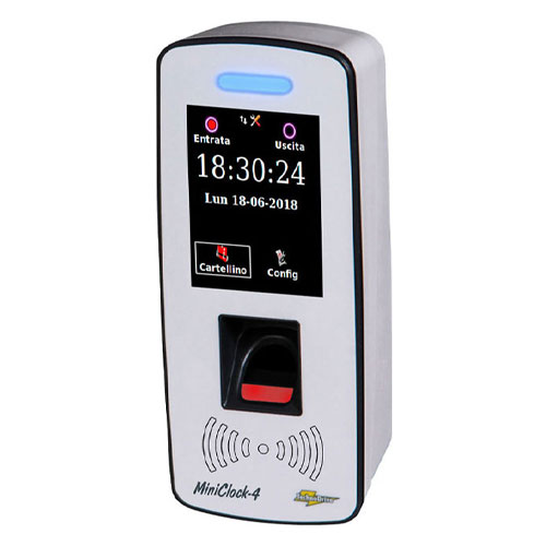 LETTORE DI BADGE TECHNODRIVE MINI CLOCK 125K E 13,56K CON DISPLAY TOUCH SCREEN E PoE INTEGRATO MARCATEMPO TIMBRACARTELLINI