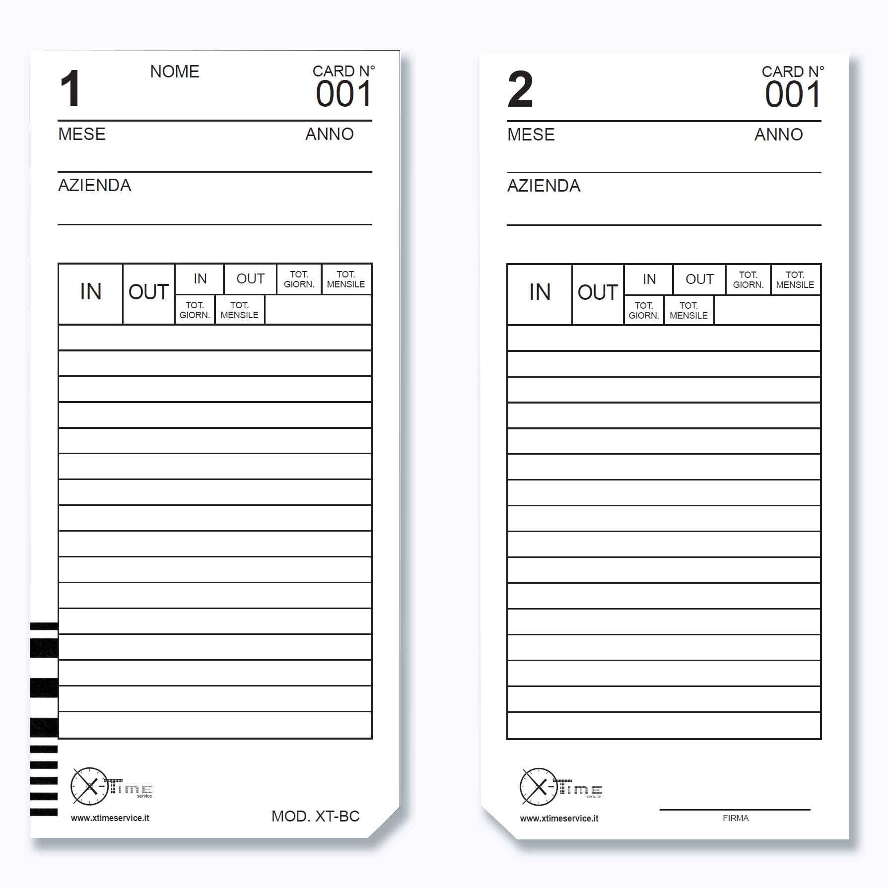 CONFEZIONE DA 100 CARTELLINI PER OROLOGIO MARCATEMPO TIMBRACARTELLINI CON BARCODE MOD. XT-BC, CM730, CM880, XT800+, XT920+