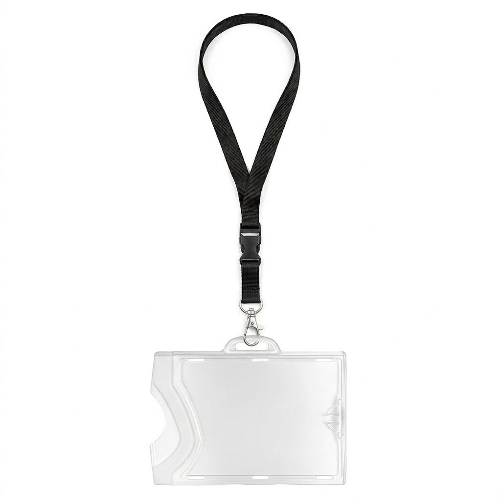 PORTA BADGE RIGIDO CONFEZIONE DA 10 PZ. + LACCI